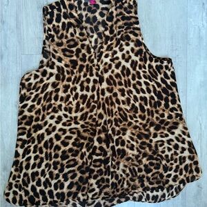 Vince Camuto Leopard Print Sleeveless V-Neck Tank - Brown & Black